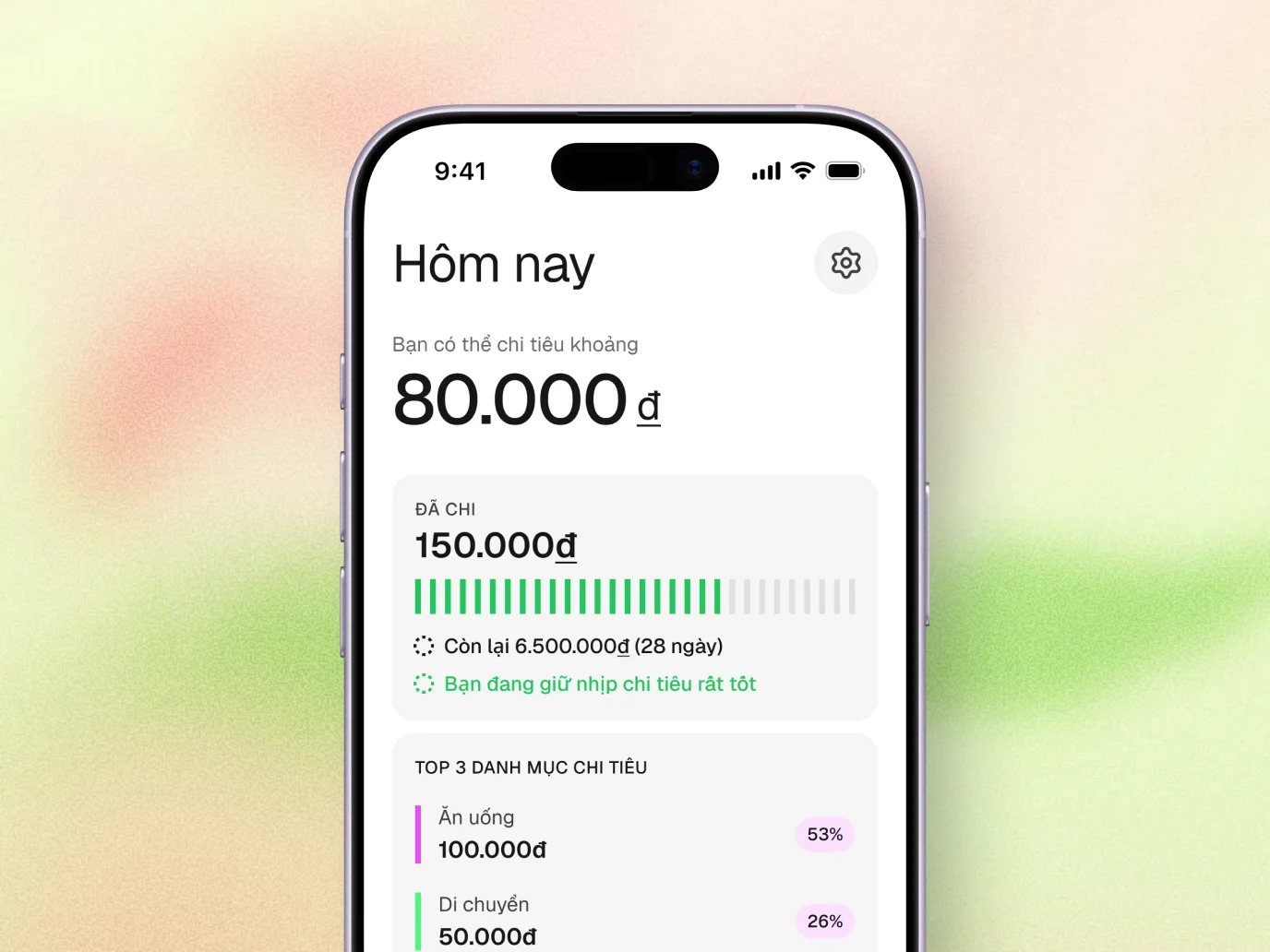 Today screen with what you can spend